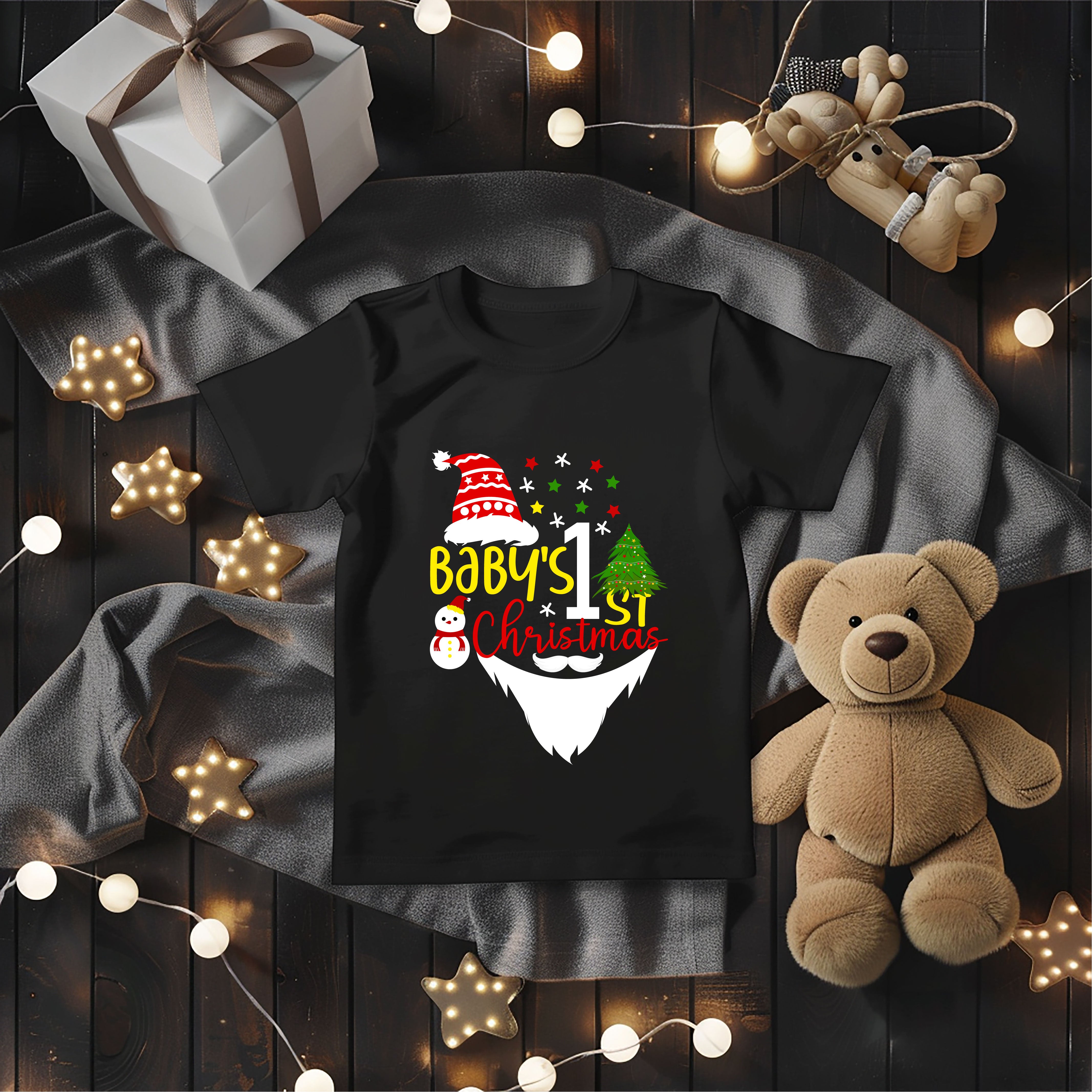 Kinder T-Shirt My First Christmas Baby 1 Jahr Heiligabend (Schwarz)